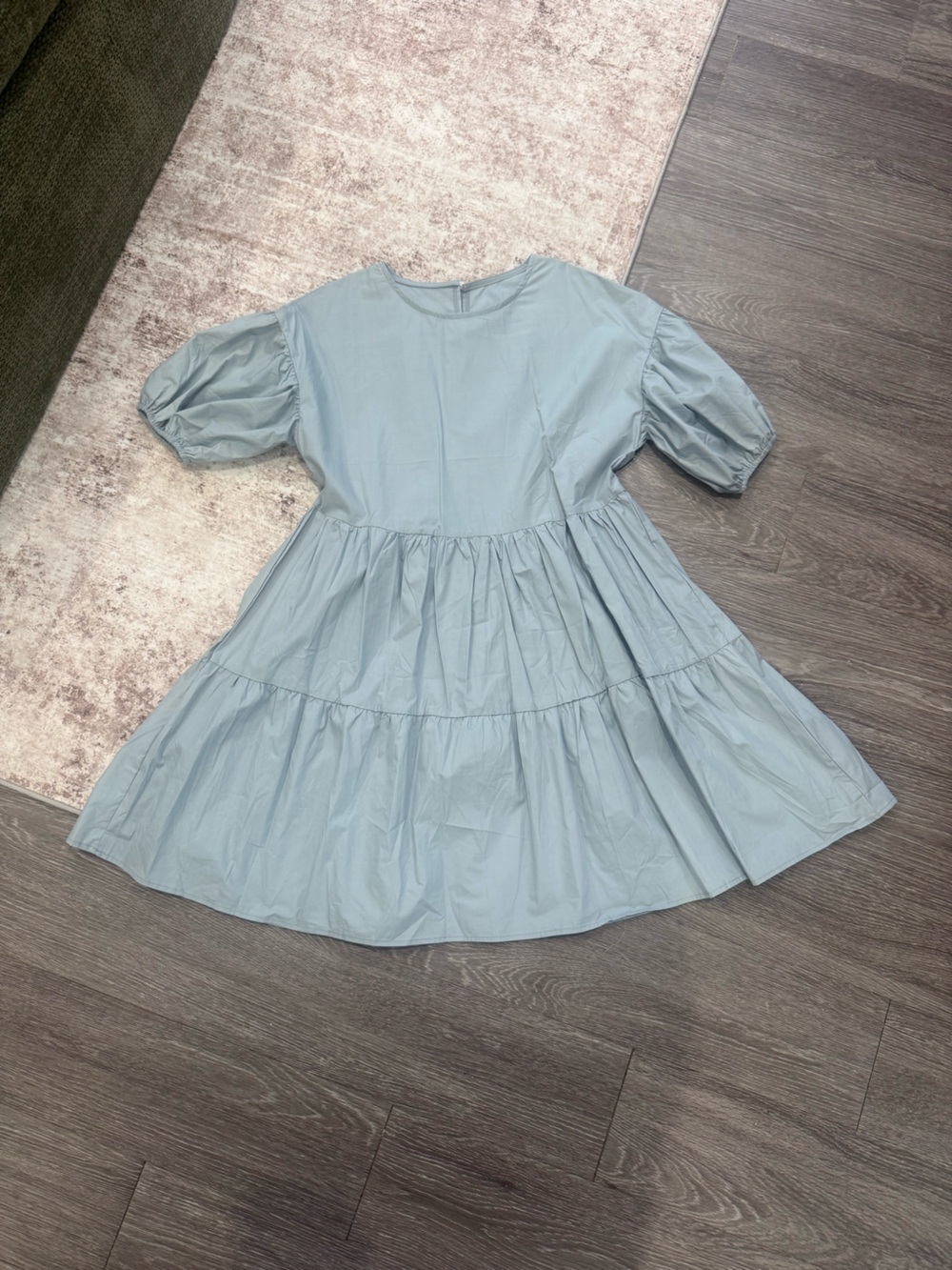 SHEIN Light Blue Puff-Sleeve Tiered Midi Dress